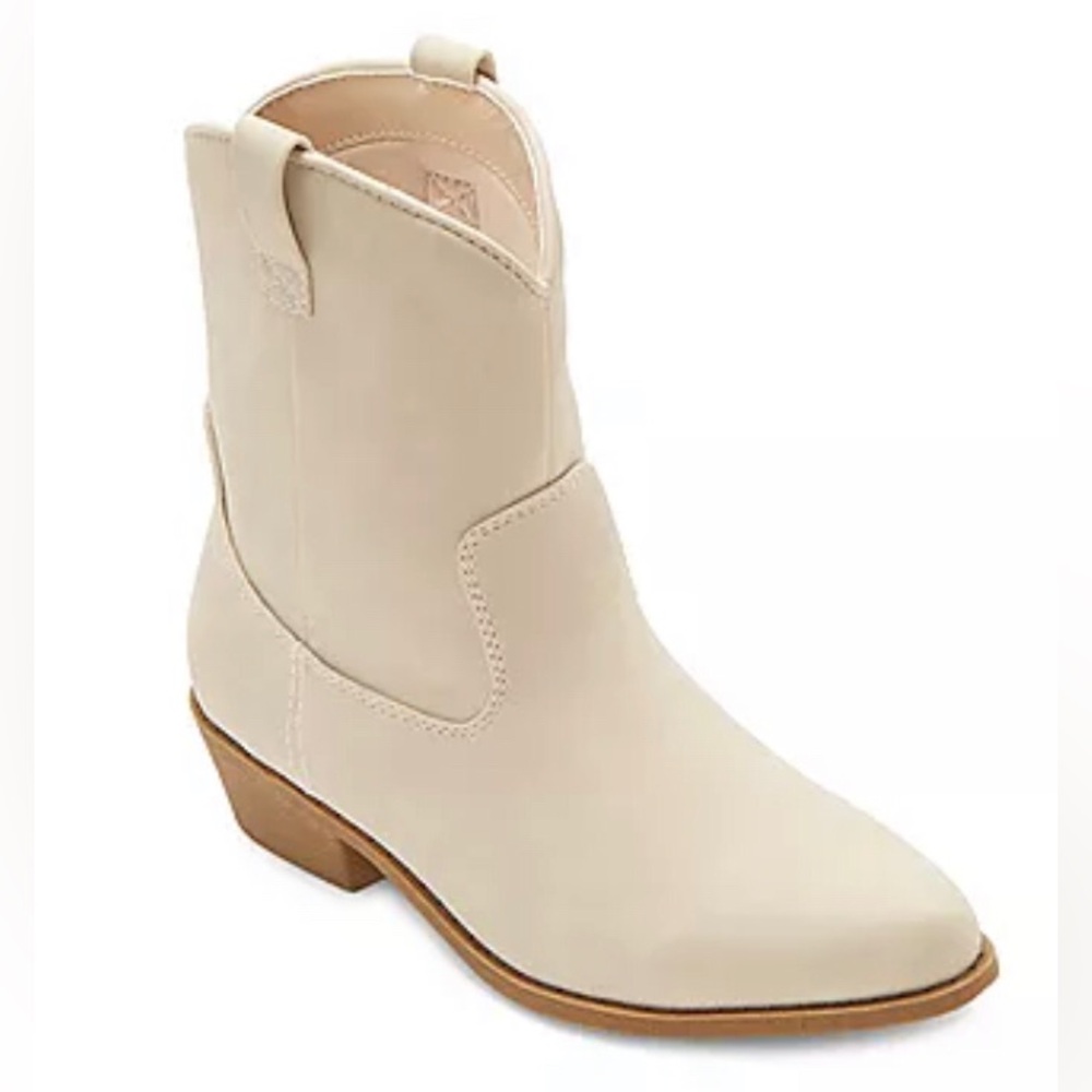 Arizona Jean Co Women's 10 Meyer Western Ankle Boot Cream Faux Leather Cowboy